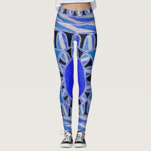 SUN SOLAR ENERGY Abstract Geometric White Blue Leggings