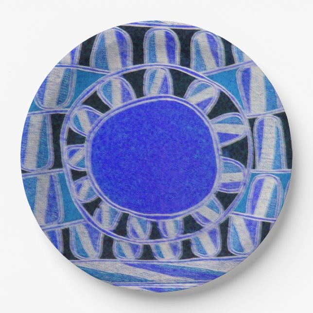 SUN SOLAR ENERGY Blue White Black Paper Plates (Front)
