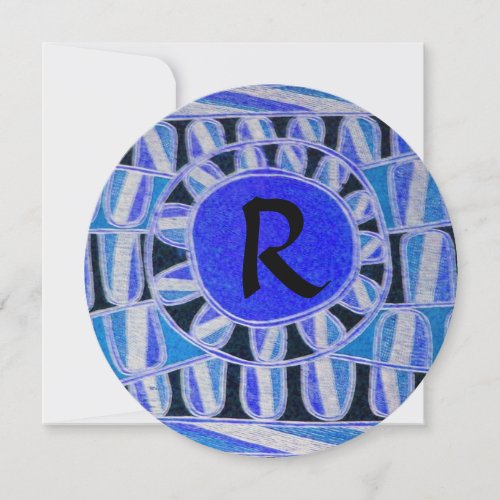 SUN SOLAR ENERGY CIRCLE  MONOGRAM Blue Black Invitation