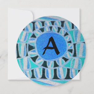 SUN SOLAR ENERGY MONOGRAM Aqua Blue Abstract Invitation