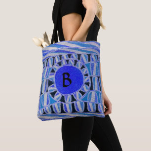 SUN SOLAR ENERGY MONOGRAM Aqua Blue Black Tote Bag