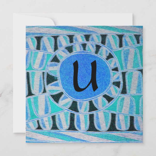 SUN SOLAR ENERGY MONOGRAM, Blue Turquoise Black Invitation (Front)