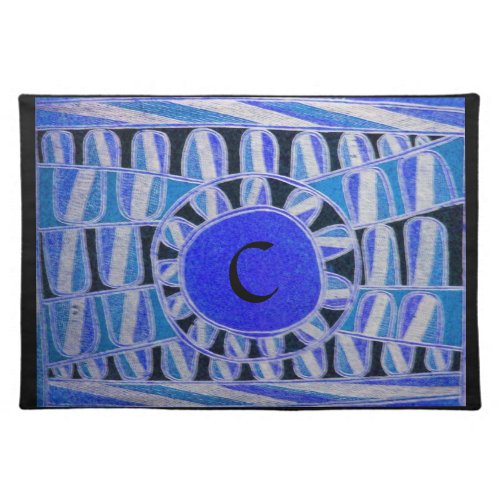 SUN SOLAR ENERGY MONOGRAM Blue White Black Placemat