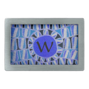SUN SOLAR ENERGY MONOGRAM Blue White Black Rectangular Belt Buckle