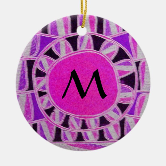 SUN SOLAR ENERGY MONOGRAM Pink Purple Blue Black Ceramic Ornament (Front)
