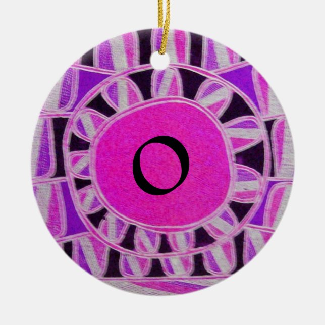 SUN SOLAR ENERGY MONOGRAM Pink Purple White Black Ceramic Ornament (Front)