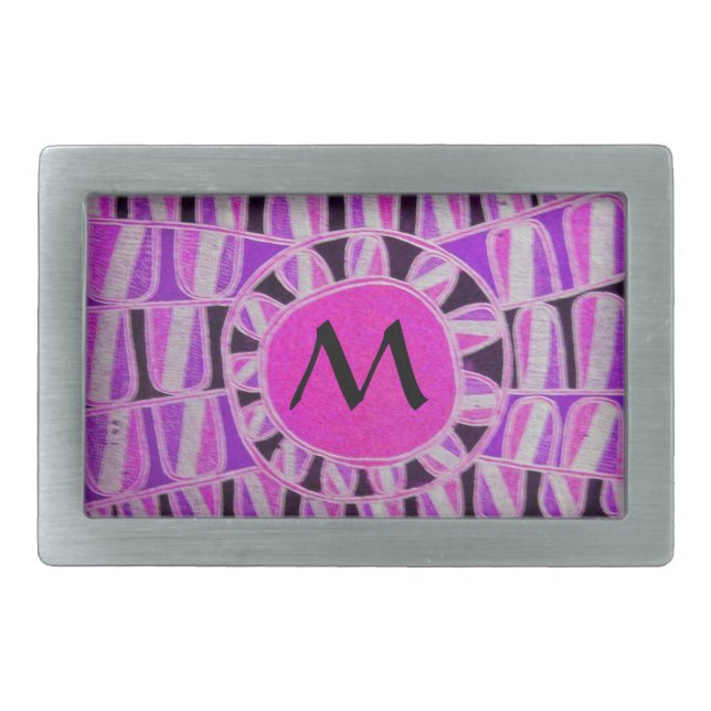SUN SOLAR ENERGY MONOGRAM Pink Purple White Black Rectangular Belt Buckle (Front)