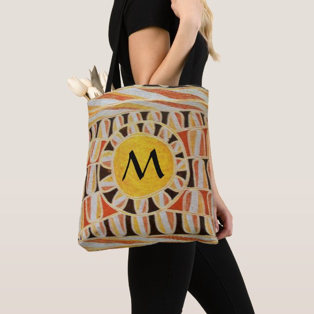SUN SOLAR ENERGY MONOGRAM Yellow Orange Black Tote Bag (Close Up)