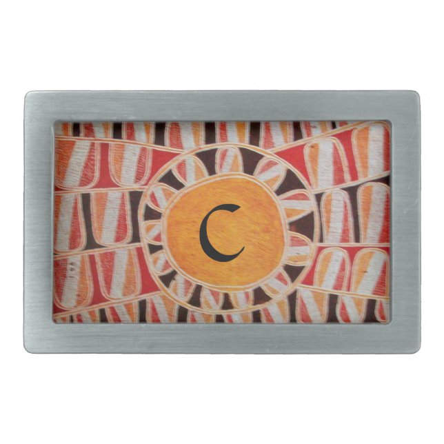 SUN SOLAR ENERGY MONOGRAM yellow orange red black Belt Buckle (Front)