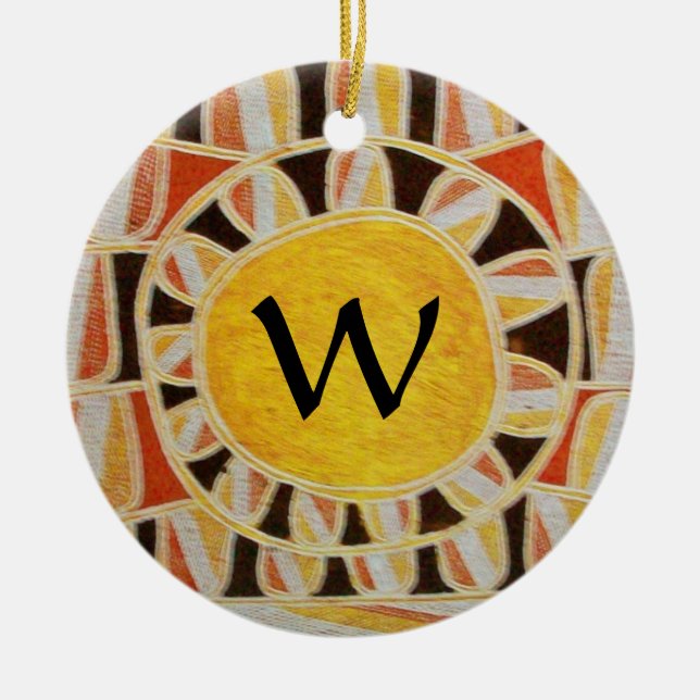 SUN SOLAR ENERGY MONOGRAM yellow orange red black Ceramic Ornament (Front)