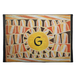 SUN SOLAR ENERGY MONOGRAM yellow orange red black Cloth Placemat