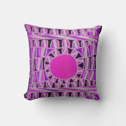 SUN SOLAR ENERGY  Pink Purple Fuchsia Black White Throw Pillow