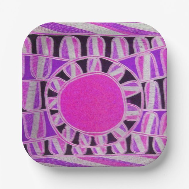 SUN SOLAR ENERGY Pink Purple White Black Paper Plates (Front)