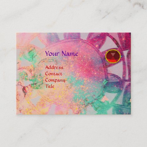 SUN SOLAR ENERGY RED RUBY MONOGRAM pink green Business Card