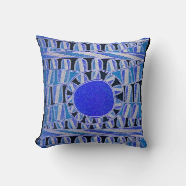 SUN SOLAR ENERGY Teal Blue Black White Throw Pillow (Front)