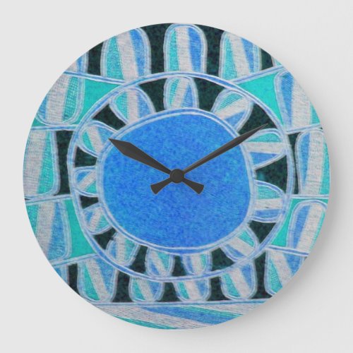 SUN SOLAR ENERGY Teal Blue White Black Large Clock