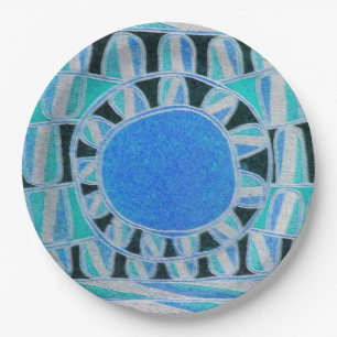 SUN SOLAR ENERGY Teal Blue White Black Paper Plates
