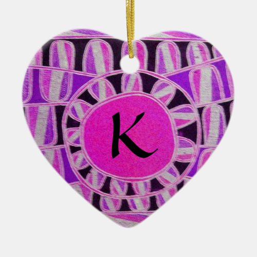 SUN SOLAR ENERGY VALENTINES DAY HEART MONOGRAM CERAMIC ORNAMENT