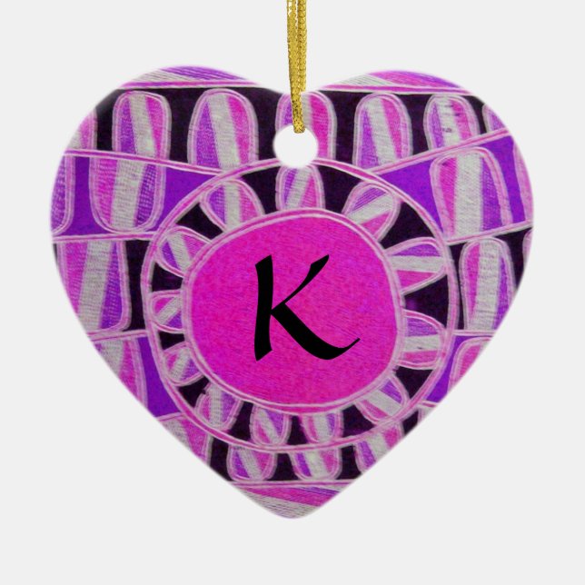 SUN SOLAR ENERGY VALENTINE'S DAY HEART MONOGRAM CERAMIC ORNAMENT (Front)
