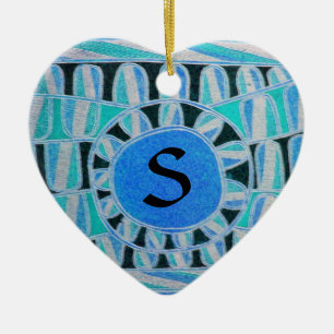 SUN SOLAR ENERGY VALENTINE'S DAY HEART MONOGRAM CERAMIC ORNAMENT