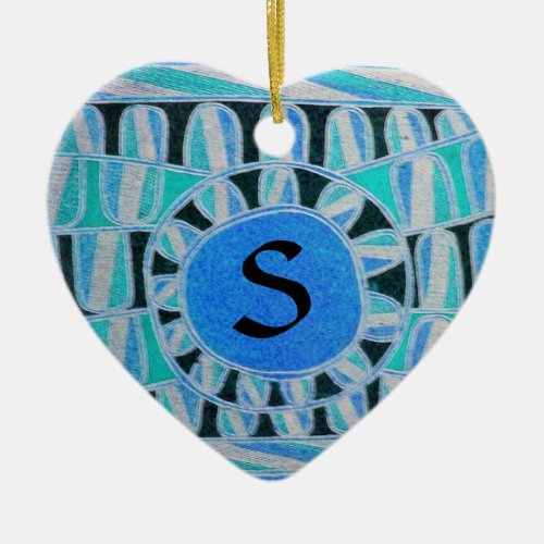 SUN SOLAR ENERGY VALENTINES DAY HEART MONOGRAM CERAMIC ORNAMENT