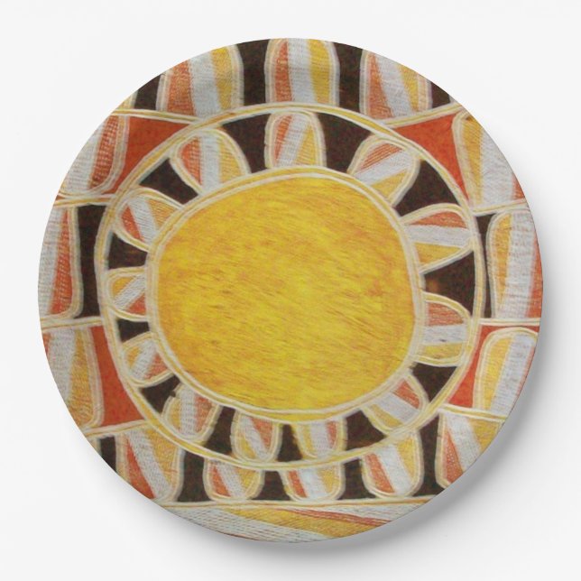 SUN SOLAR ENERGY Yellow Orange Red Black Paper Plates (Front)