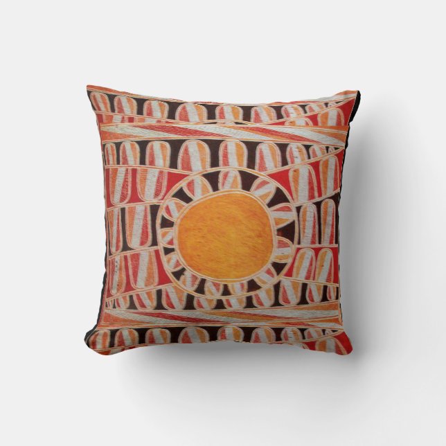 SUN SOLAR ENERGY  Yellow Orange Red Black White Throw Pillow (Front)