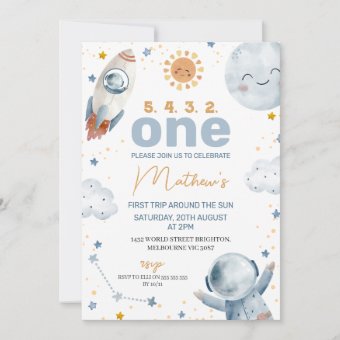 Sun Space First Trip Around the Sun 1st Birthday Invitation | Zazzle