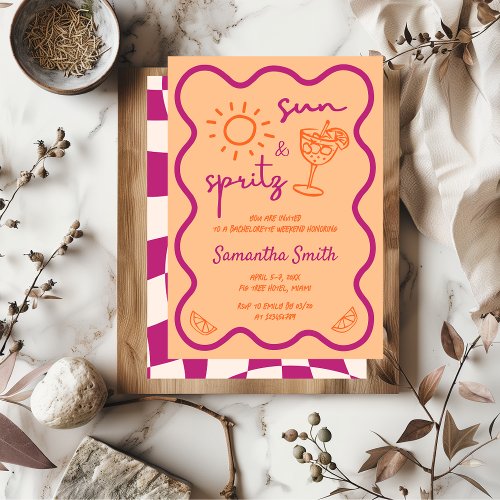 Sun  Spritz Bachelorette Party Hand Drawn Funky Invitation