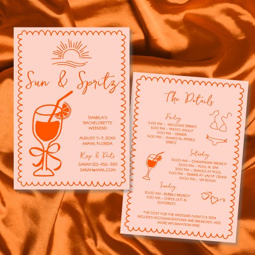 Sun  Spritz Hand Drawn Bachelorette Weekend Invitation