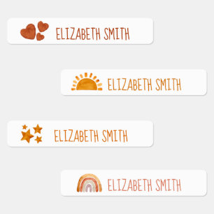 Sun, Star, Heart and Rainbow Kids Name School Labels