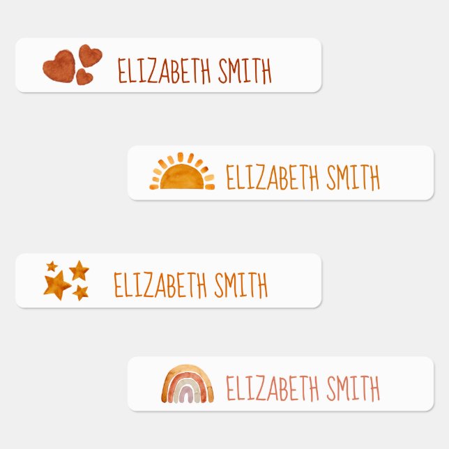 Sun, Star, Heart and Rainbow Kids Name School  Labels (Group)