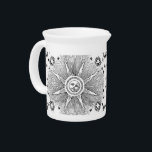 Sun Stars Antique Night Sky Medieval Zodiac Beverage Pitcher<br><div class="desc">This image is a medieval drawing of a sun and stars in the celestial sky. The sun smiles down from the stars. The perfect medieval sun for zodiac,  astrology,  and solstice decor. lunar,  sol,  signs,  symbol,  symbolism,  spiritual,  magical,  zodiac,  new age,  inspirational,  astrology,  solstice</div>