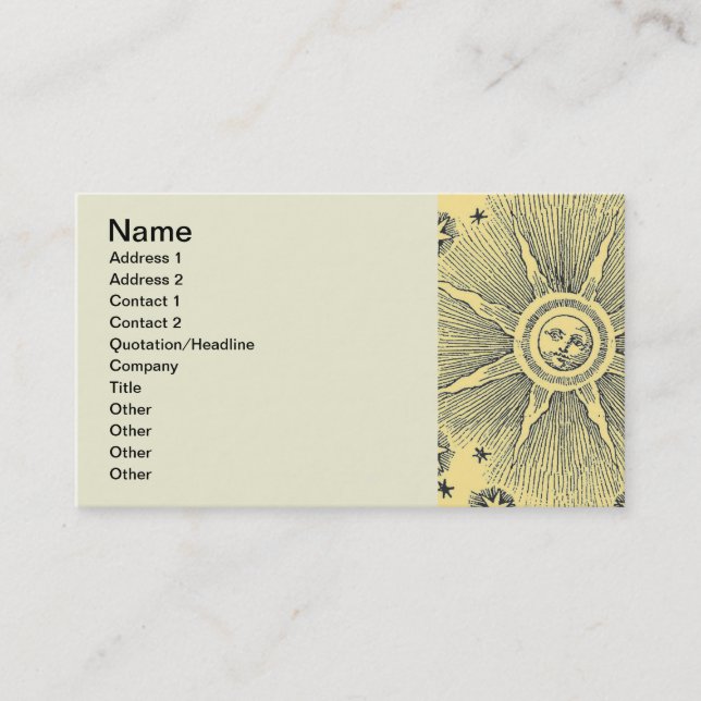Sun Stars Antique Night Sky Medieval Zodiac Business Card (Front)