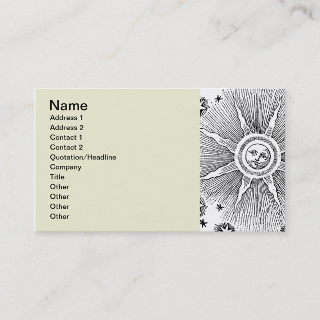 Sun Stars Antique Night Sky Medieval Zodiac Business Card (Front)