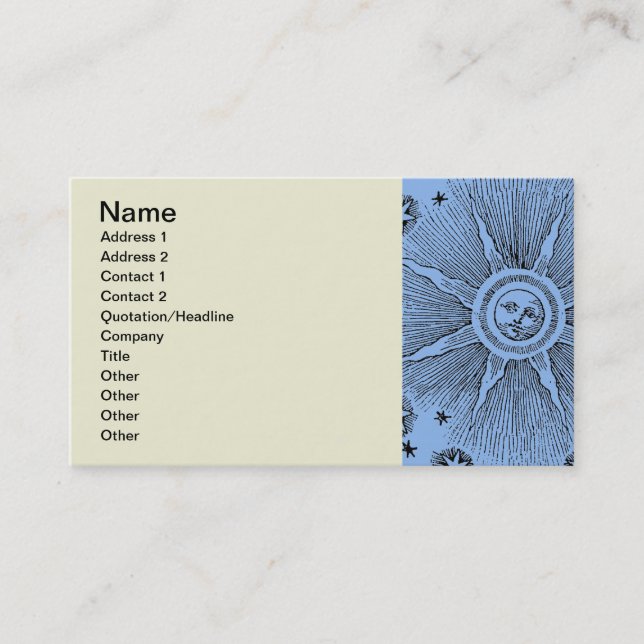 Sun Stars Antique Night Sky Medieval Zodiac Business Card (Front)