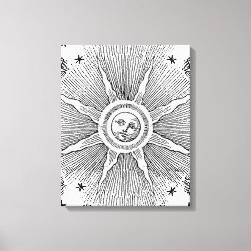 Sun Stars Antique Night Sky Medieval Zodiac Canvas Print