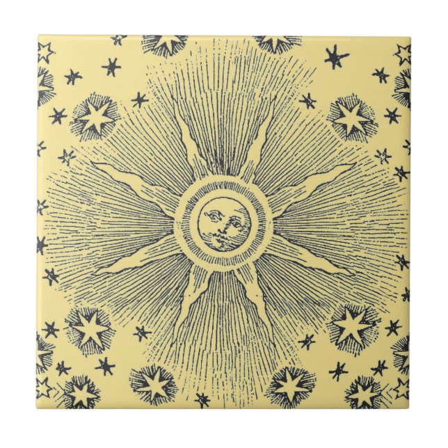 Sun Stars Antique Night Sky Medieval Zodiac Ceramic Tile (Front)
