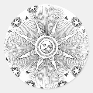 Sun Stars Antique Night Sky Medieval Zodiac Classic Round Sticker