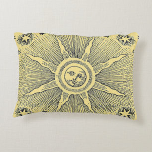 Sun Stars Antique Night Sky Medieval Zodiac Decorative Pillow