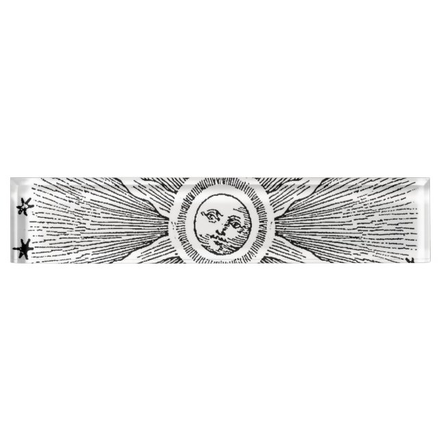 Sun Stars Antique Night Sky Medieval Zodiac Desk Name Plate (Front)