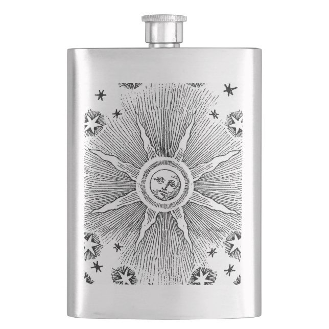 Sun Stars Antique Night Sky Medieval Zodiac Flask (Front)