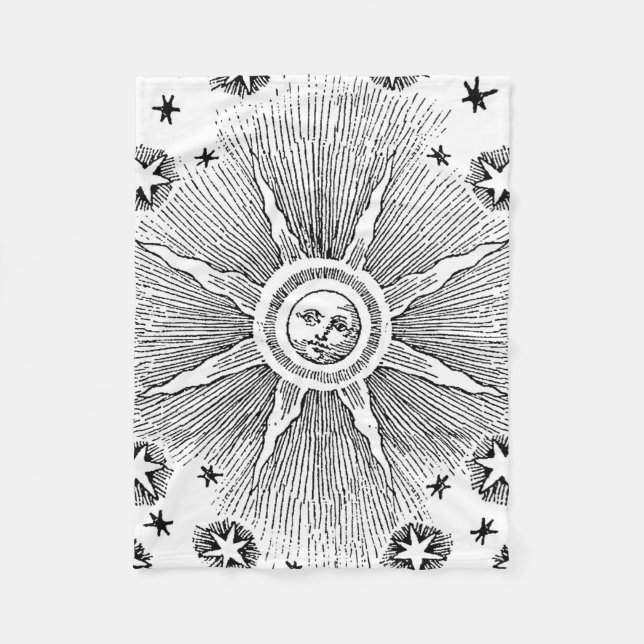 Sun Stars Antique Night Sky Medieval Zodiac Fleece Blanket (Front)