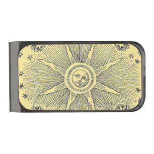 Sun Stars Antique Night Sky Medieval Zodiac Gunmetal Finish Money Clip