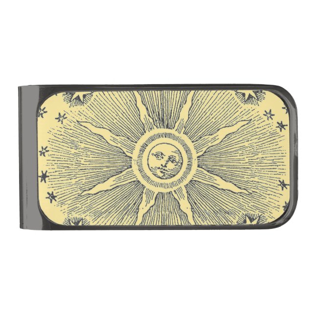 Sun Stars Antique Night Sky Medieval Zodiac Gunmetal Finish Money Clip (Front)