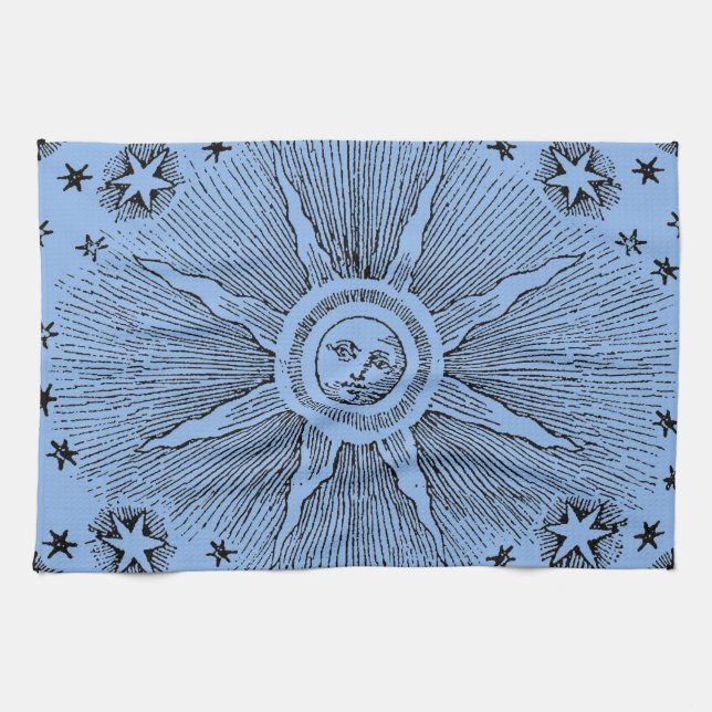 Sun Stars Antique Night Sky Medieval Zodiac Kitchen Towel (Horizontal)