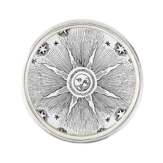 Sun Stars Antique Night Sky Medieval Zodiac Lapel Pin (Front)