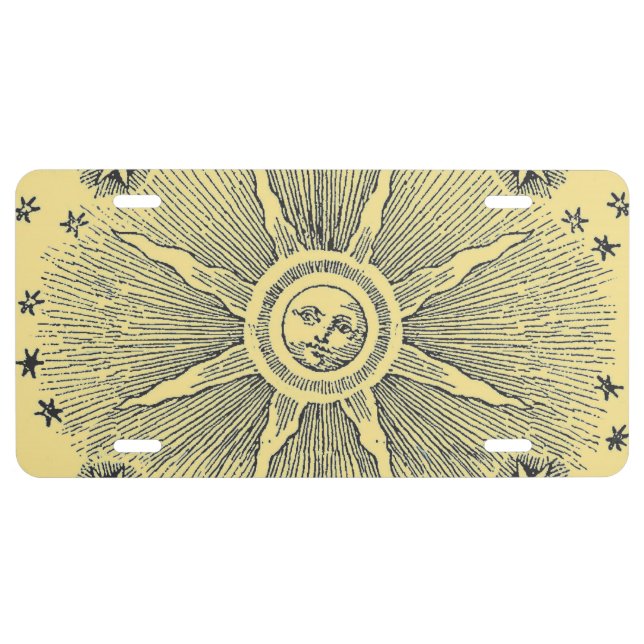Sun Stars Antique Night Sky Medieval Zodiac License Plate (Front)