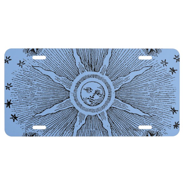 Sun Stars Antique Night Sky Medieval Zodiac License Plate (Front)