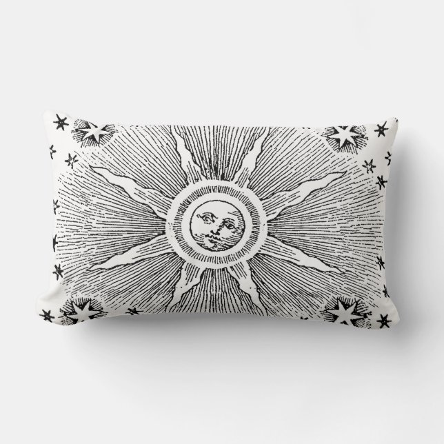 Sun Stars Antique Night Sky Medieval Zodiac Lumbar Pillow (Front)